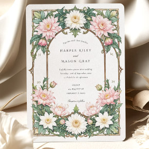 Elegant Dahlia Art nouveau Bröllop Soft Rosa Inbjudningar