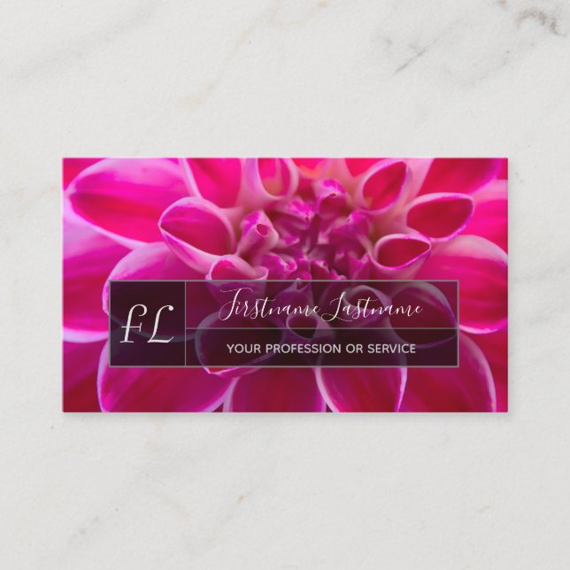 Elegant dahlia blommar grått rektangulär monogram visitkort (Framsida)