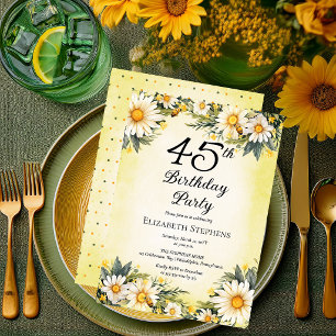 Elegant Daisies Trädgård Blommig 45-årsfest Inbjudningar
