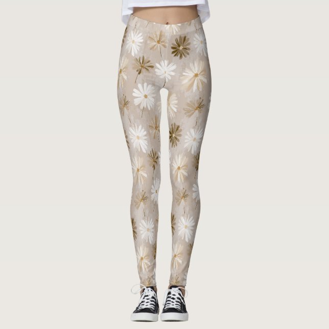 Elegant Daisy Accent Övning Yoga Leggings (Framsida)