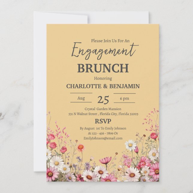 Elegant Daisy Blommig Förlovningsbrunchfest Inbjudningar (Framsida)