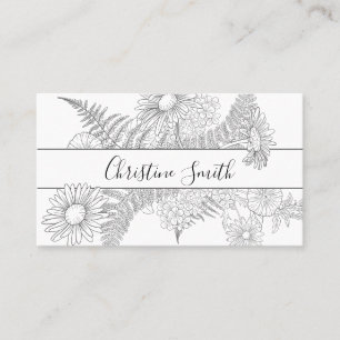Elegant Daisy Blommigt Black and White Flowers Visitkort