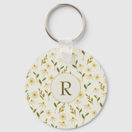 Elegant Daisy Blommigt Design Ivory Greenery Gren Nyckelring