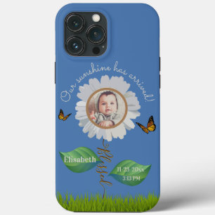 Elegant Daisy Blue Blommigt Cute Baby Photo & Namn