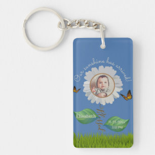 Elegant Daisy Blue Blommigt Cute Baby Photo & Namn