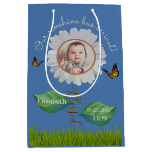 Elegant Daisy Blue Blommigt Cute Baby Photo & Namn