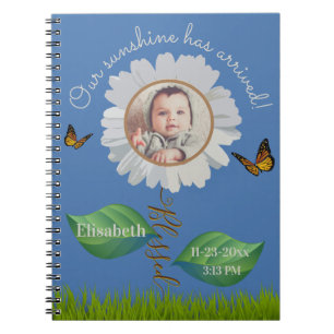 Elegant Daisy Blue Blommigt Cute Baby Photo & Namn Anteckningsbok