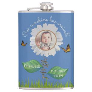 Elegant Daisy Blue Blommigt Cute Baby Photo & Namn Fickplunta