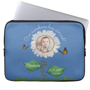 Elegant Daisy Blue Blommigt Cute Baby Photo & Namn Laptop Fodral