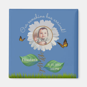 Elegant Daisy Blue Blommigt Cute Baby Photo & Namn Magnet