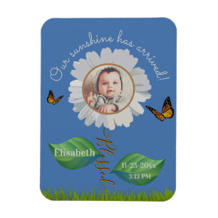 Elegant Daisy Blue Blommigt Cute Baby Photo & Namn Magnet