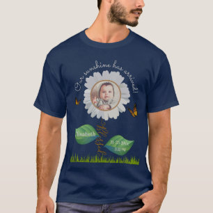 Elegant Daisy Blue Blommigt Cute Baby Photo & Namn T Shirt