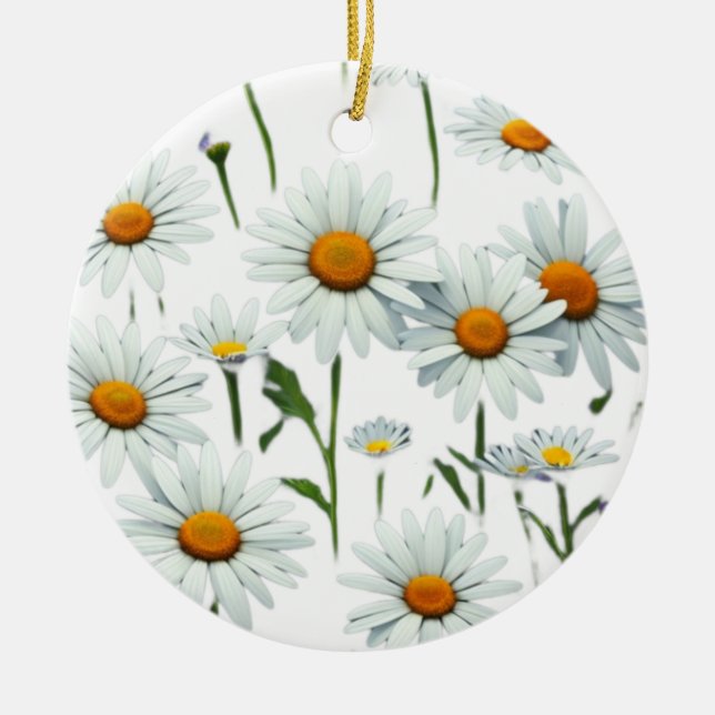 Elegant Daisy Boho Blommigt jul Julgransprydnad Keramik (Framsidan)