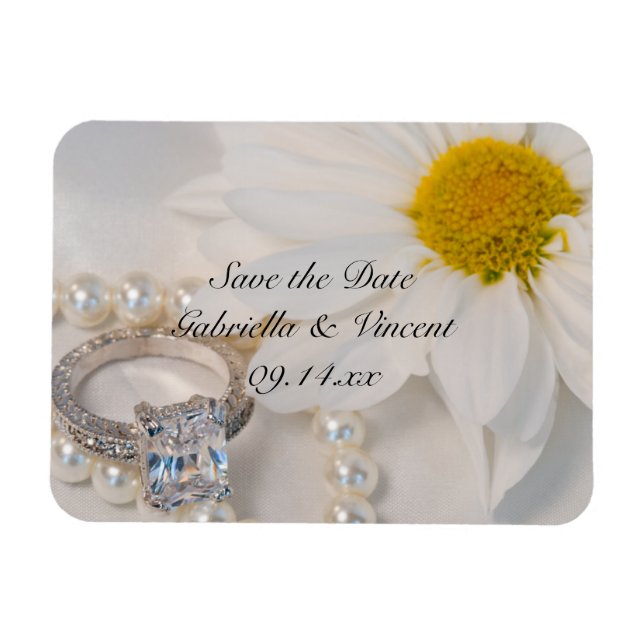 Elegant Daisy Bröllop spara datum Magnet (Horisontell)