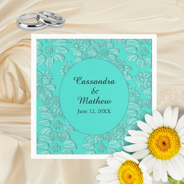 Elegant Daisy i Blommigt Turquise Bröllop Pappersservett (Elegant Daisies in Floral Turquoise Wedding Napkins)