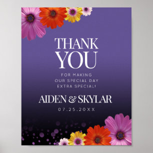 Elegant Daisy Lila Glitter Bröllop Tack Poster