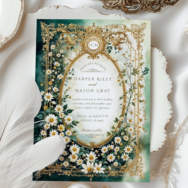Elegant Daisy med Faux Guld Details Bröllop Inbjudningar (Skapare uppladdad)