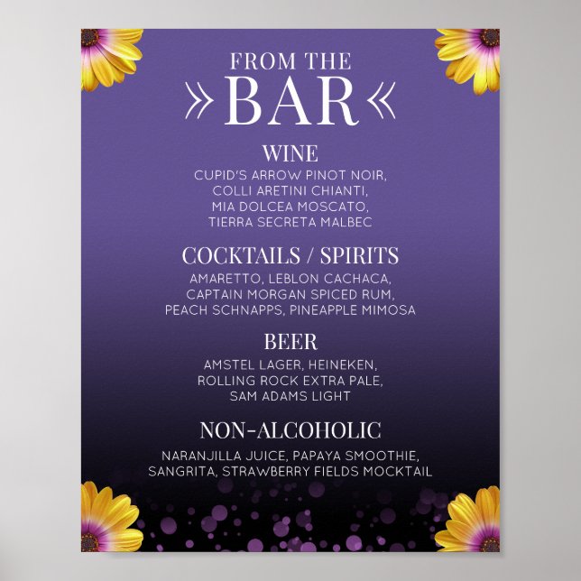 Elegant Daisy med Lila Glitter Bröllop Drinks Poster (Framsidan)