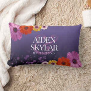 Elegant Daisy med Lila Glitter Newlyweds Lumbarkudde