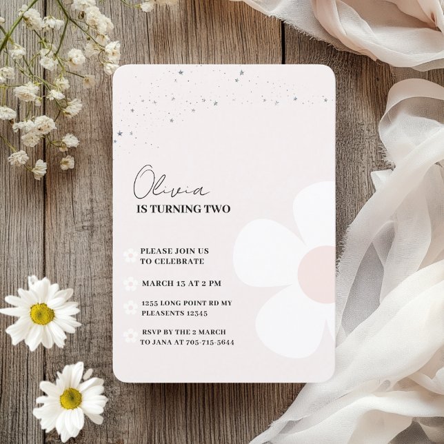 Elegant Daisy Pastel Rosa Girl Birthday Inbjudningar (Skapare uppladdad)