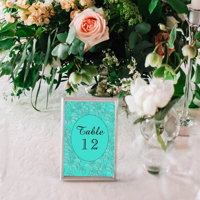 Elegant Daisy Turkos Bröllop Bord nr 3x5 Bordsnummer (Elegant Daisies Turquoise Wedding Table No 3x5 Table Number)