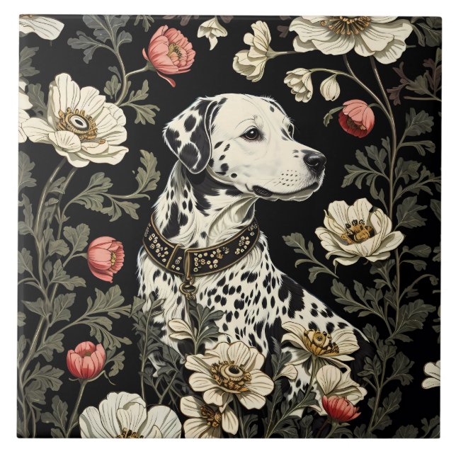 Elegant Dalmatian William Morris Inspired Kakelplatta (Framsidan)