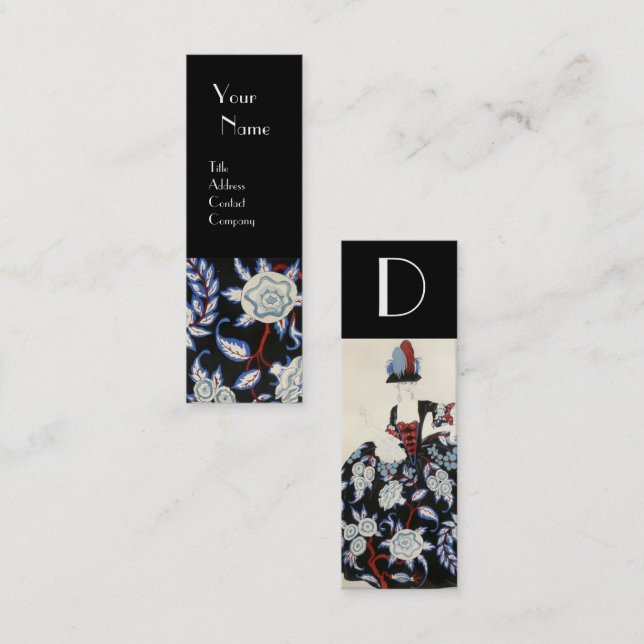 ELEGANT DAM BLOMMIGT DRESS MED SVART VITBLOMMOR MINI VISITKORT (Fram/baksida)