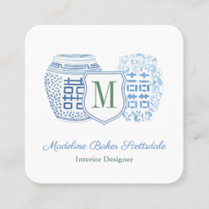 Elegant Dam Chinoiserie Monogram Fyrkantigt Visitkort