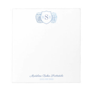 Elegant Dam Ginger Burk Blue och White Monogram Anteckningsblock