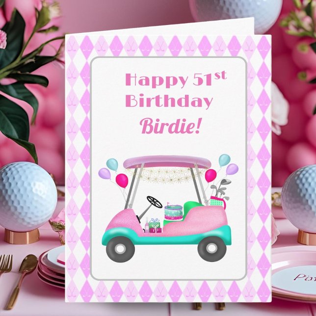 Elegant dam-golf festvagn 51-årsdag   kort (Skapare uppladdad)