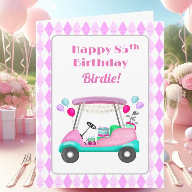 Elegant dam-golf festvagn 85-årsdag   kort (Skapare uppladdad)