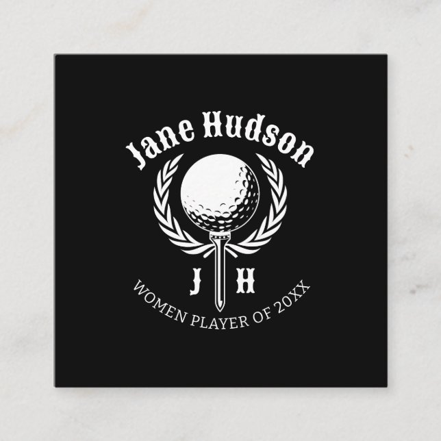 Elegant Dam Golf Monogram Design Fyrkantigt Visitkort (Framsida)