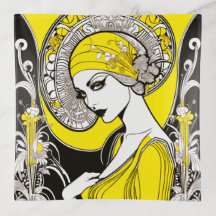 Elegant Dam Gult och Svarta Art nouveau