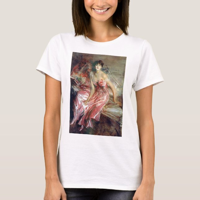 Elegant Dam i en Rosa Dress (av Giovanni Boldini) T Shirt (Framsida)