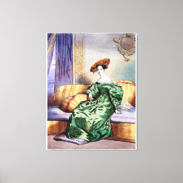 Elegant Dam i Grönt Gown - Victorian Art Print Canvastryck