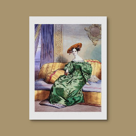 Elegant Dam i Grönt Gown - Victorian Art Print Poster
