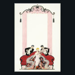 Elegant Dam i Paris Art Deco Fototryck<br><div class="desc">Elegant Dam i Paristidningen. Art deco-illustration från 1924. Franskens illustratör Georges Barbier har fyllt dussintals vackra illustrationer som skildrar de nära 20-talen i Frankrike. Elegant Dam i Paris har en ung blond kvinna sitta på en soffa som två resande i tuxedos flirt med henne. Kvinnan bär en rosa och håller...</div>