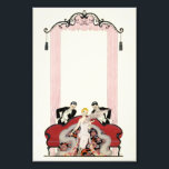 Elegant Dam i Paris Art Deco Fototryck<br><div class="desc">Elegant Dam i Paristidningen. Art deco-illustration från 1924. Franskens illustratör Georges Barbier har fyllt dussintals vackra illustrationer som skildrar de nära 20-talen i Frankrike. Elegant Dam i Paris har en ung blond kvinna sitta på en soffa som två resande i tuxedos flirt med henne. Kvinnan bär en rosa och håller...</div>