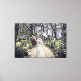 Elegant Dam med vit paraply från Skogen Canvastryck