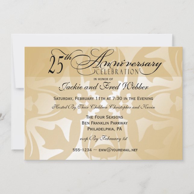 Elegant Damask 25-årsjubileumspartaj invitation Inbjudningar (Framsida)