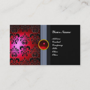ELEGANT DAMASK-ÄDELSTEN MONOGRAM svart röd burgund Visitkort