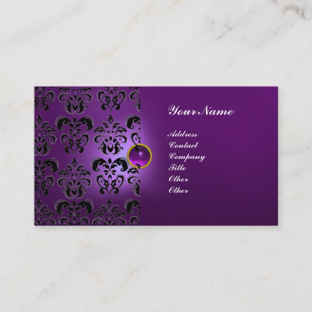 ELEGANT DAMASK-ÄDELSTEN  MONOGRAM VISITKORT (Framsida)