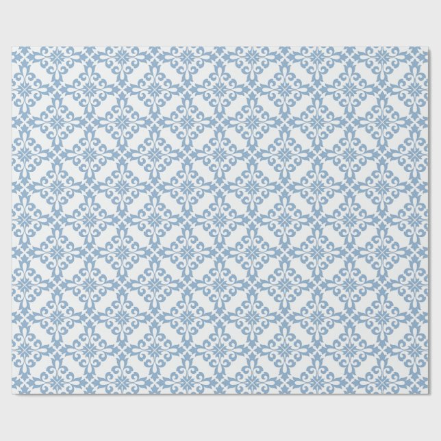 Elegant Damask Blå Medelhavsplatta  Presentpapper (Platt)