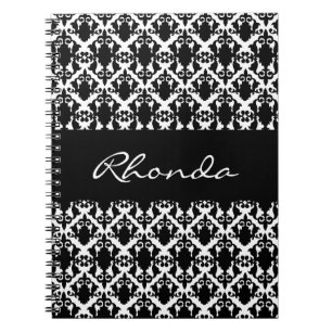 Elegant Damask Black and White Anteckningsbok