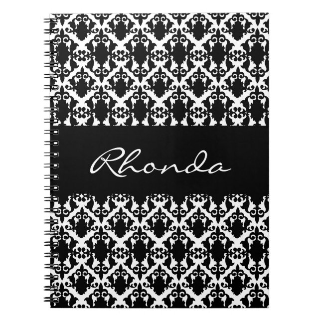 Elegant Damask Black and White Anteckningsbok (Framsidan)