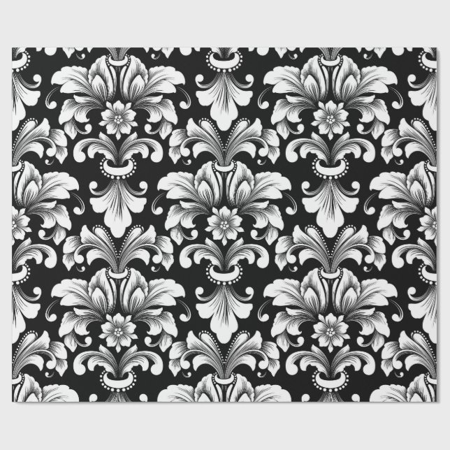 Elegant Damask black and white wrapping paper roll Presentpapper (Platt)