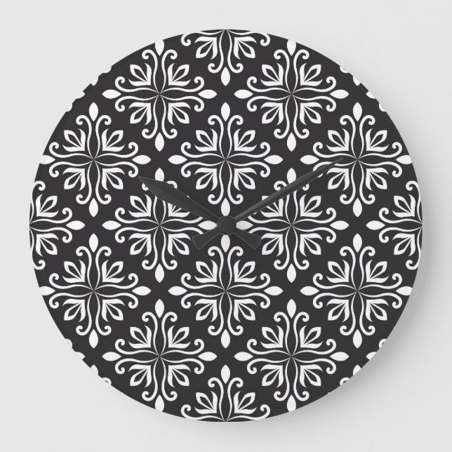 Elegant Damask: Blommigt Art Deco Stor Klocka (Framsida)