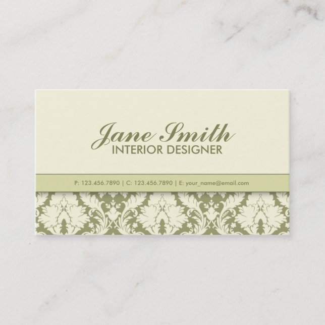 Elegant Damask Blommigt Modern Professionell Snygg Visitkort (Framsida)
