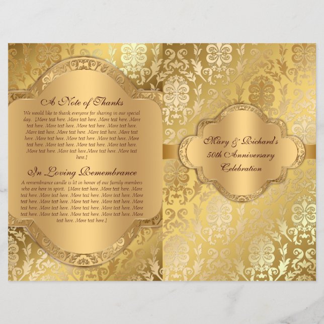 Elegant Damask Blommigt Swirl Guld Program (Framsida)