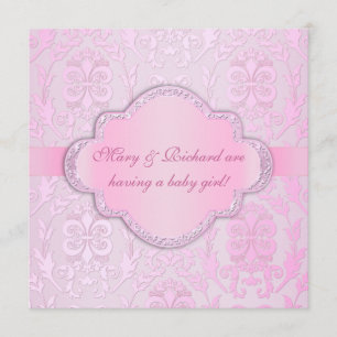 Elegant Damask Blommigt Swirl Rosa Babykläder Inbjudningar